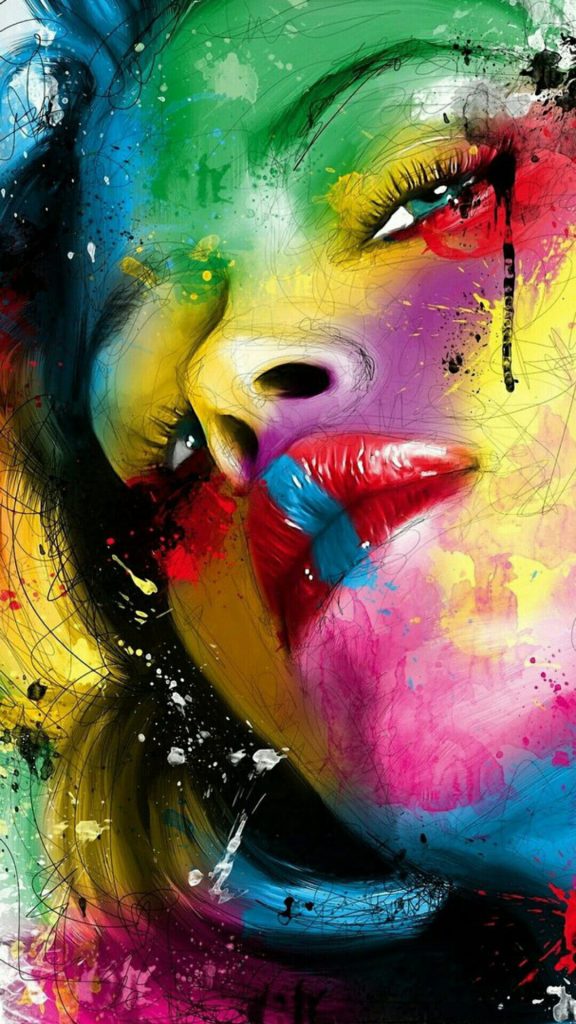 Vibrant HD Rihanna phone wallpaper digital painting with colorful splatters and sketch lines