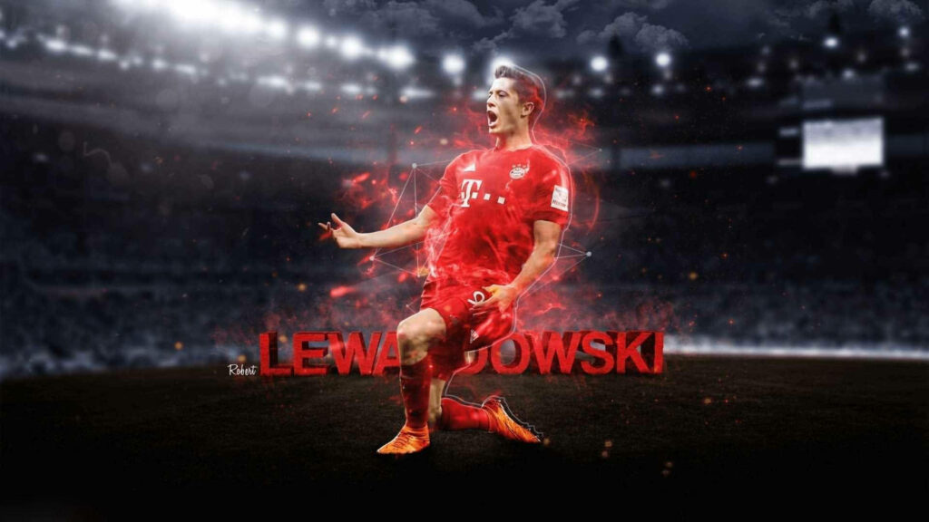 Electrifying Robert Lewandowski Action Wallpaper - Football Celebration