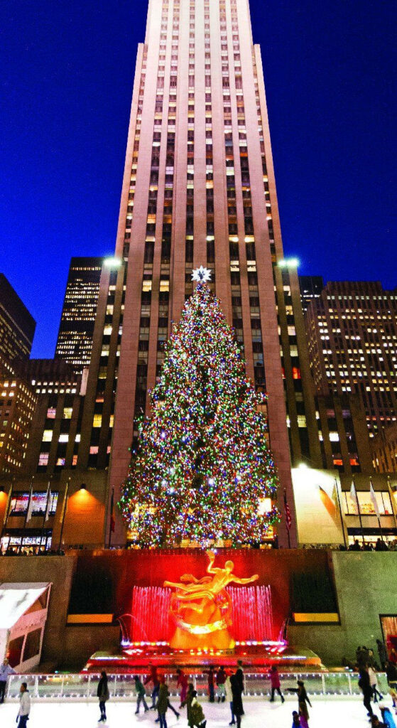 Vibrant Rockefeller Center Night Wallpaper - Festive New York Scene