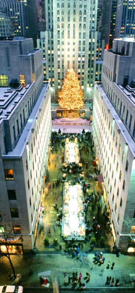 Vibrant Rockefeller Center Holiday Scene - NYC Wallpaper Background