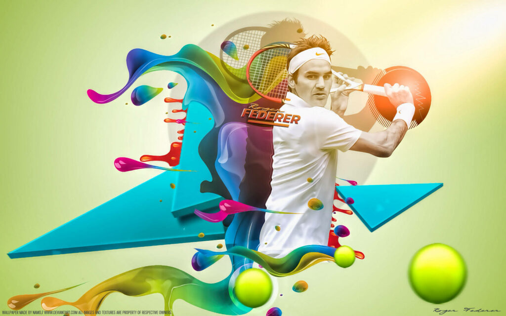 Vibrant Roger Federer Wallpaper: Energetic Tennis Art Background