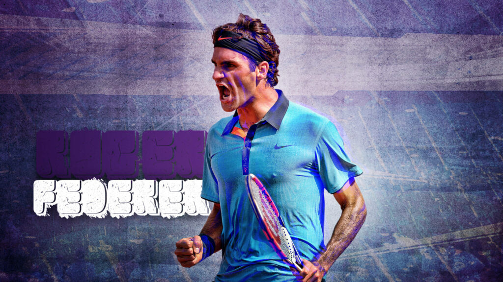 Vibrant Roger Federer Wallpaper: Intense Energy with Violet Background