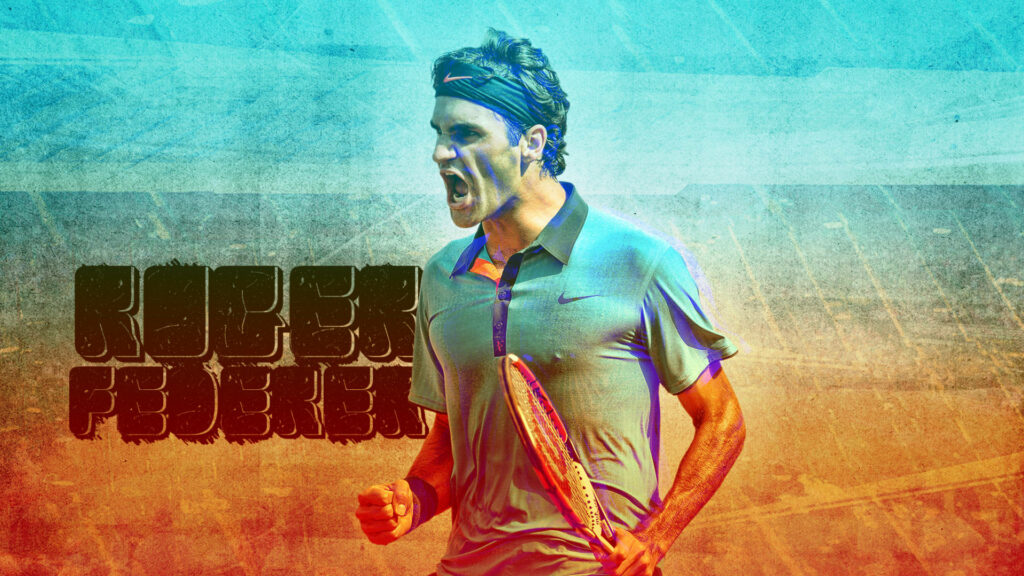 Intense Roger Federer Wallpaper: Vibrant Orange & Green Background