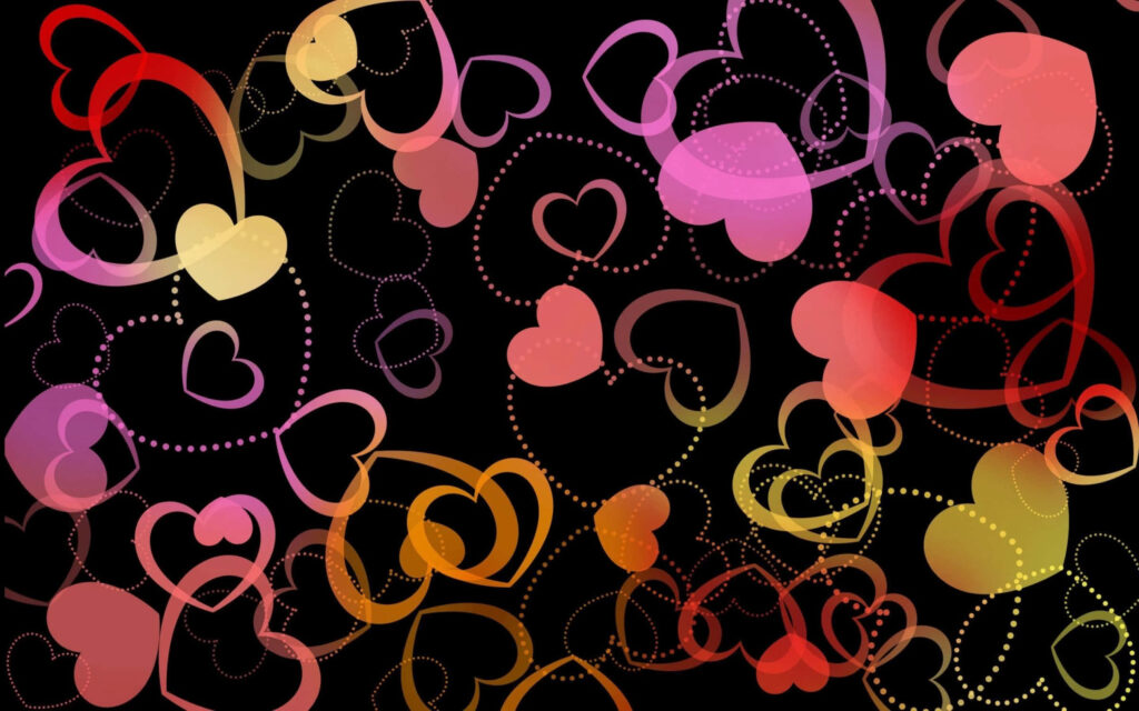 Vibrant Heart Pattern Wallpaper: Multicolored Design on Black Background