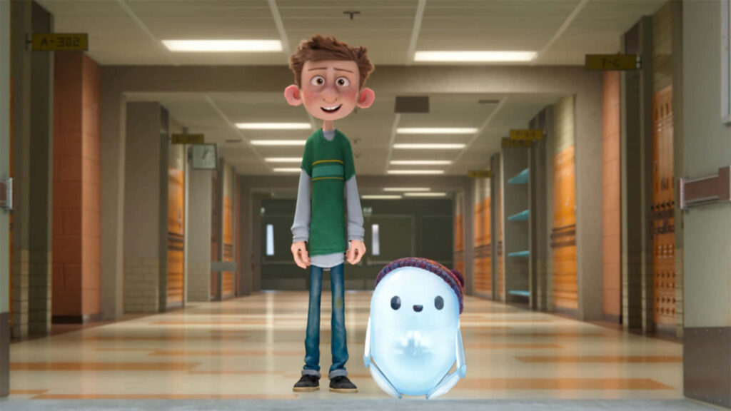 Vibrant Ron's Gone Wrong Wallpaper: Barney & Ron in School Hallway