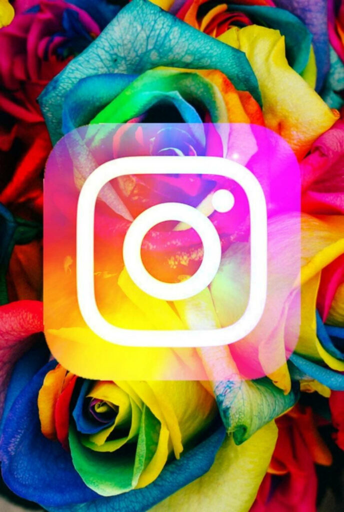 Vibrant Floral Delight: Instagram Emblem Blossoms Amongst Colorful Roses Wallpaper