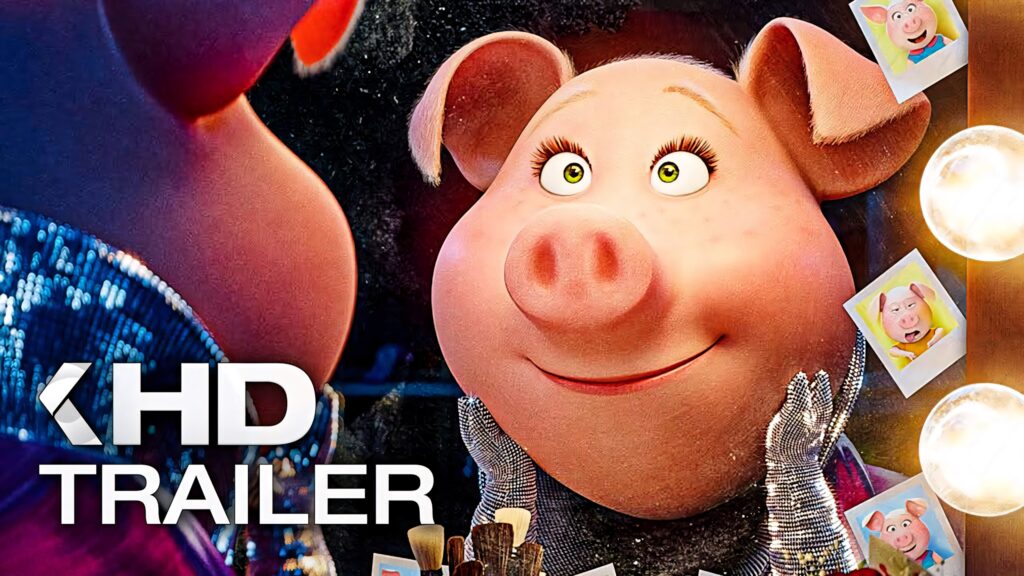 Cheerful Rosita Pig Wallpaper: Sing 2 Character Smiling at Mirror