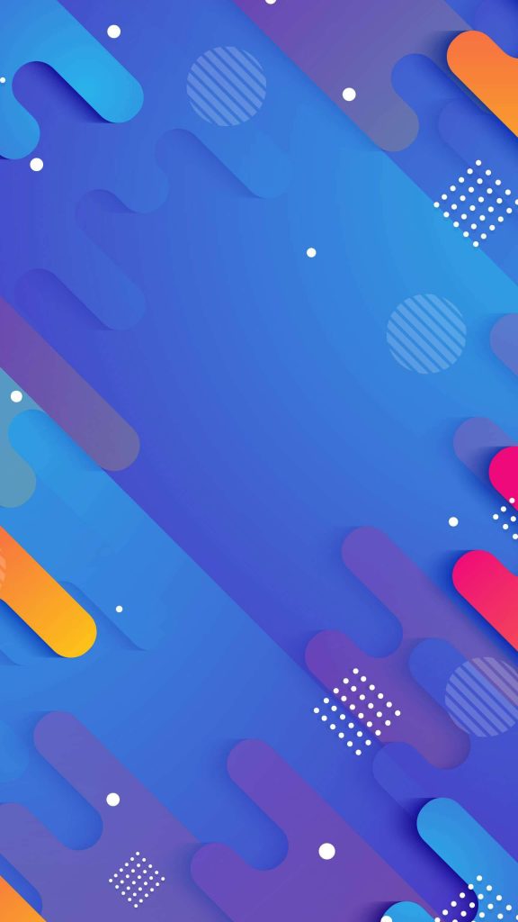 Royal blue abstract wallpaper with vibrant layered capsules and geometric colorful shapes background