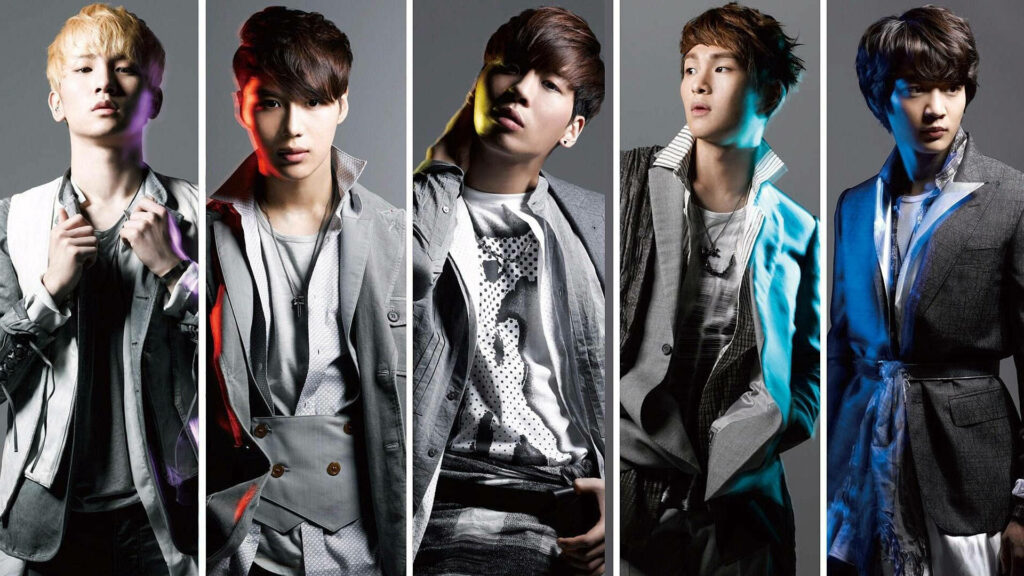 Vibrant SHINee Wallpaper: Colorful K-POP Members in Stylish Glam