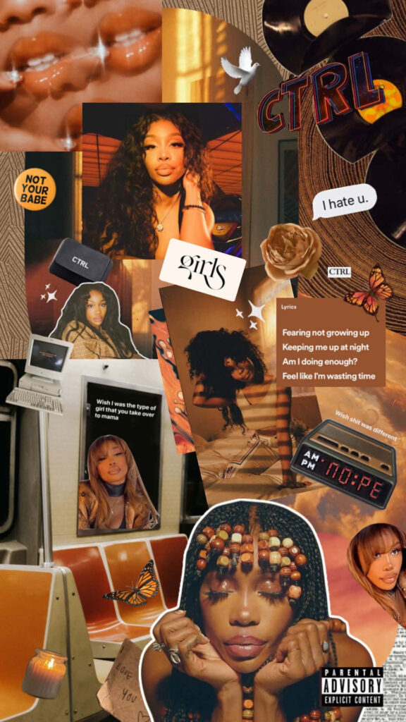 Vibrant SZA Collage Wallpaper: CTRL Elements & Expressive Quotes