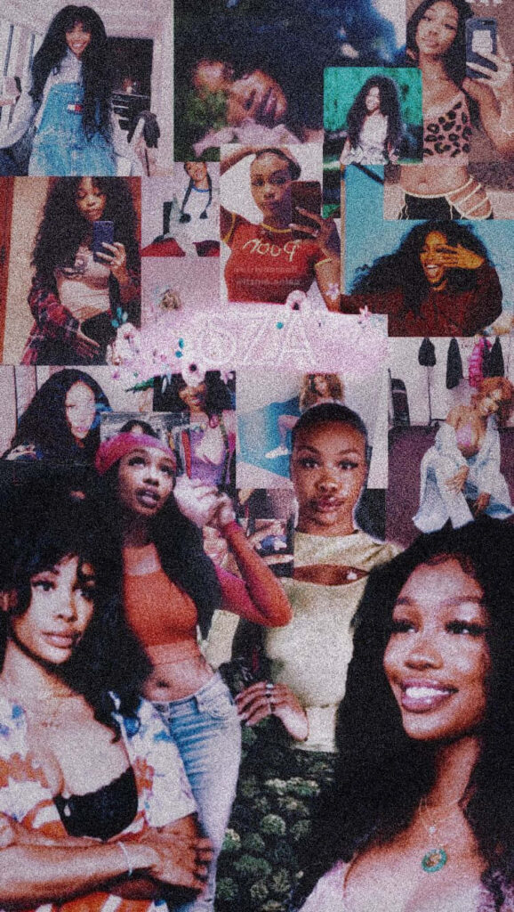 SZA Collage Wallpaper: Vibrant Aesthetic Background of the Star