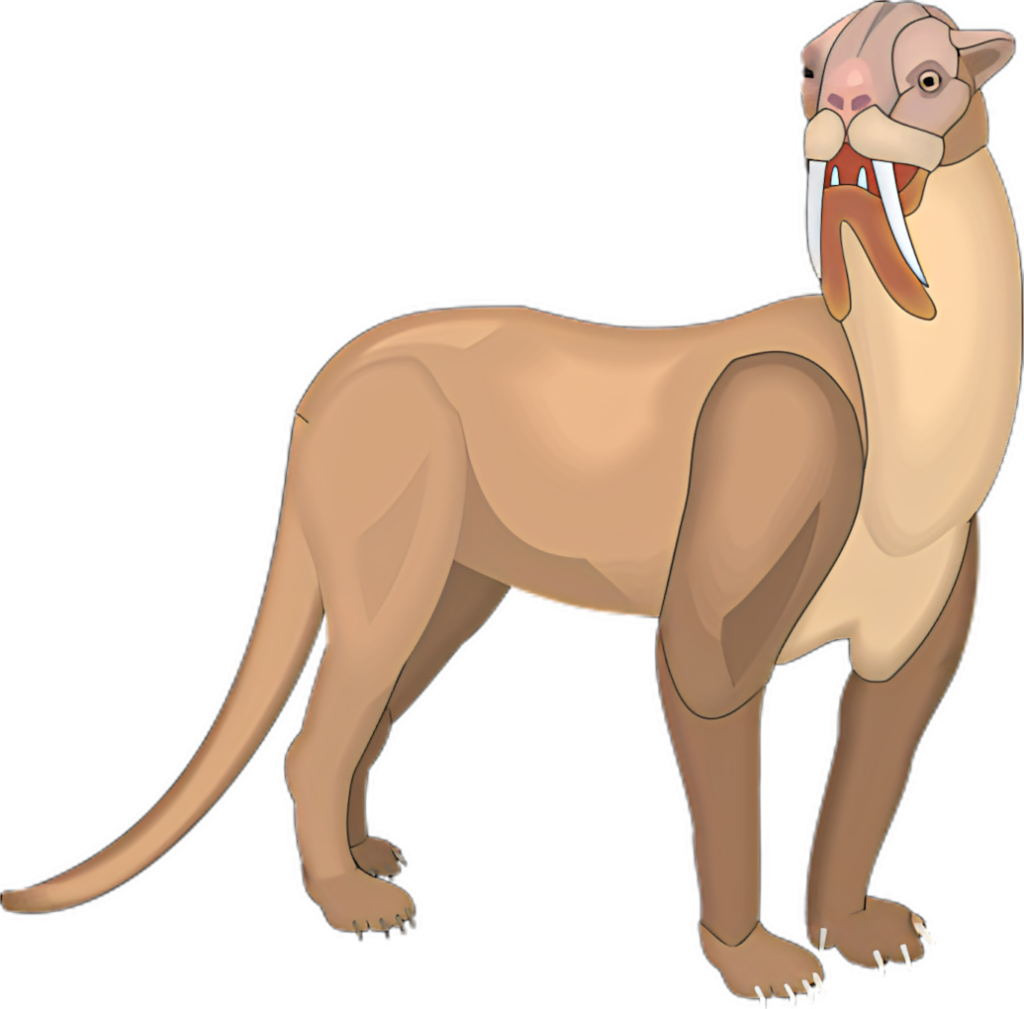 Engaging Cartoon Sabertooth Wallpaper: Prehistoric Charm in Soft Colors