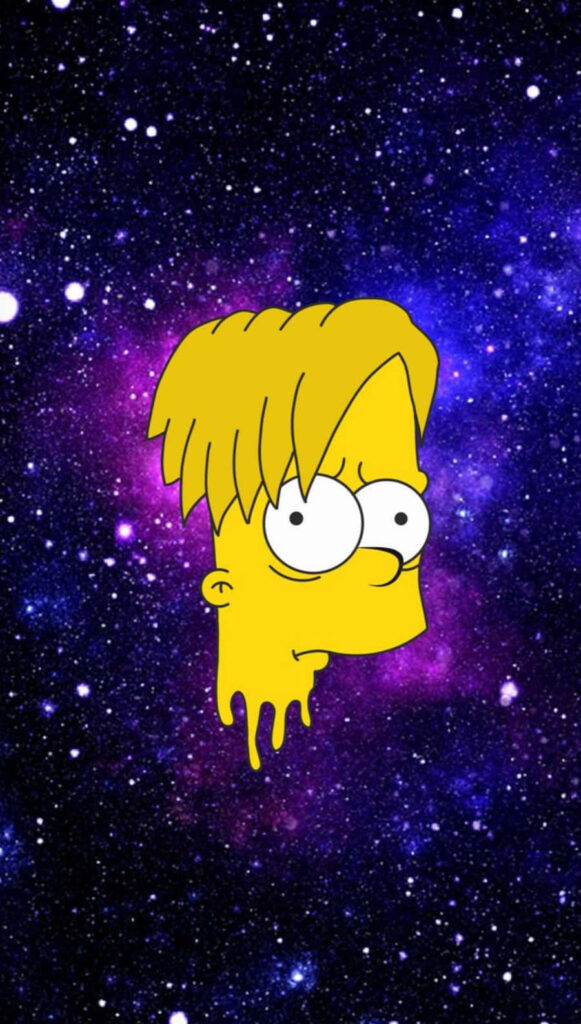 Sad Bart Simpson Melting Wallpaper: Vibrant Galaxy Background