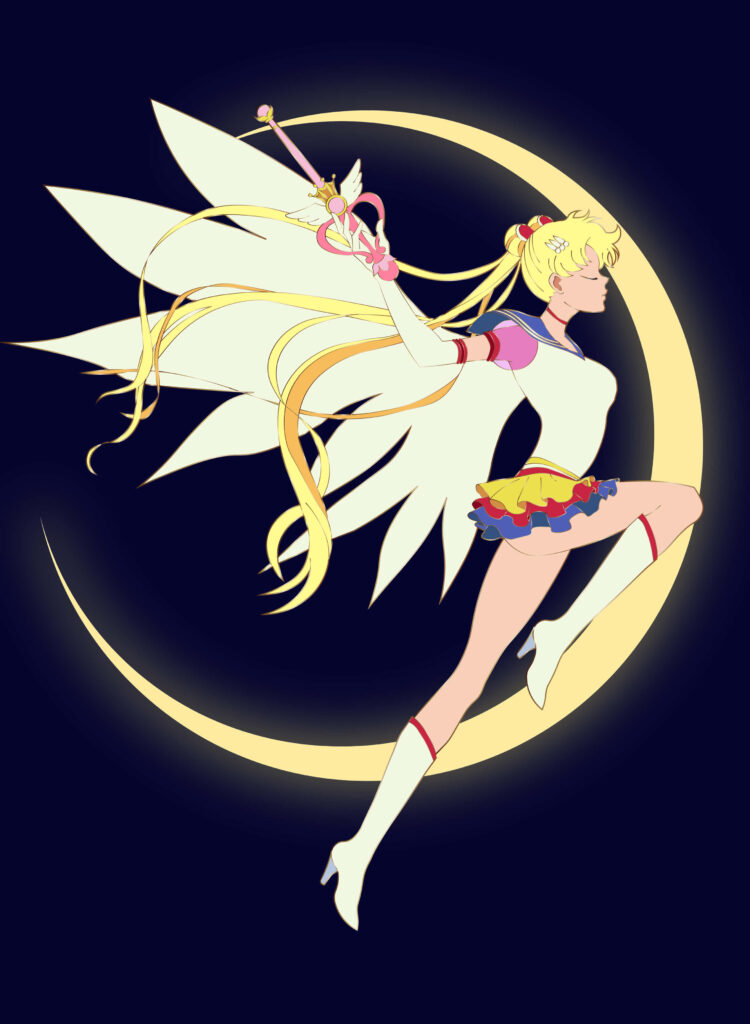 Sailor Moon Leaping Wallpaper: Celestial Background Design