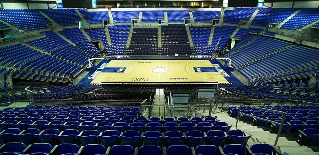 Vibrant Saint Louis University Basketball Stadium Wallpaper Background