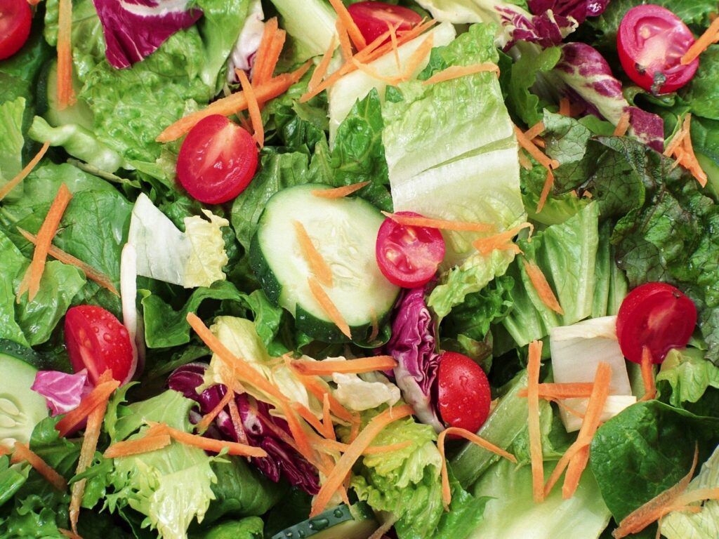 Vibrant Salad Ingredients Wallpaper: Lettuce, Tomatoes & Vegetables