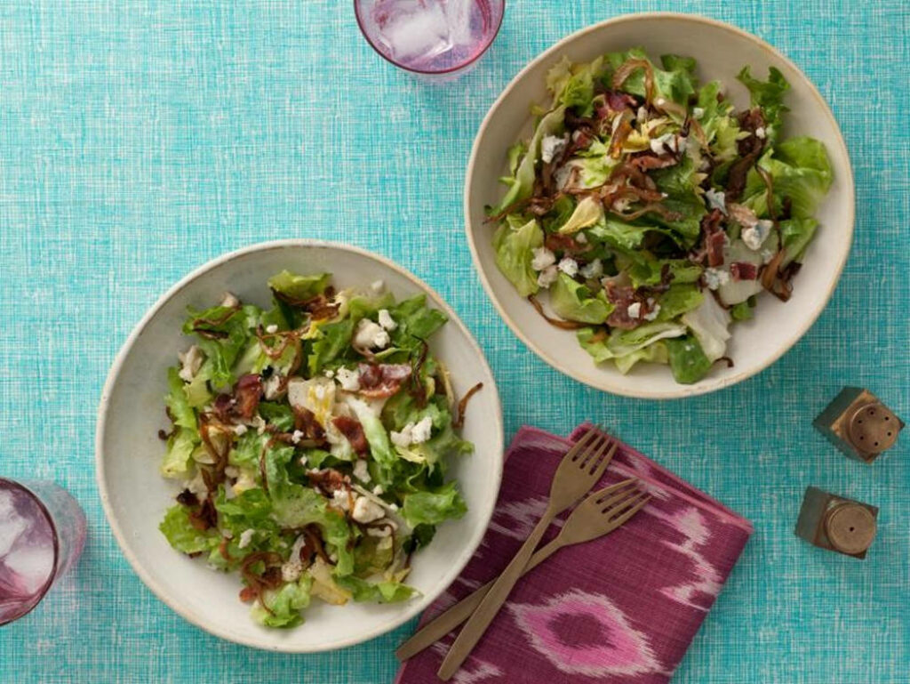 Colorful Salad Wallpaper: Escarole, Bacon & Veggies on Turquoise