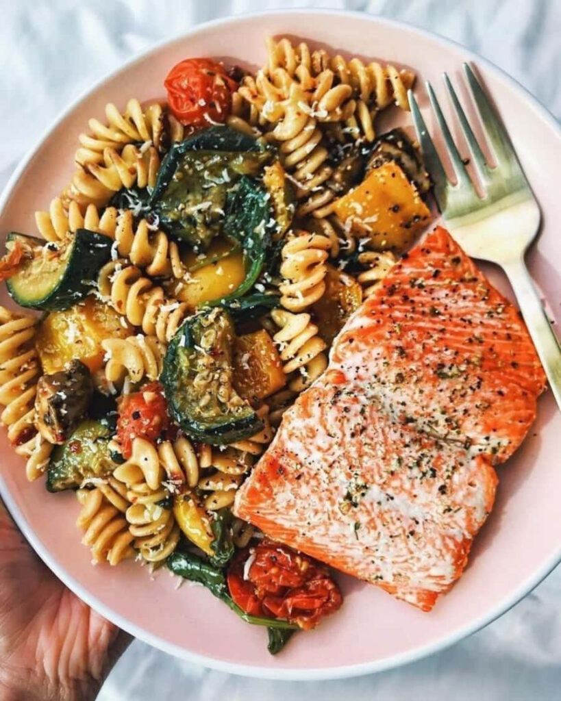 Vibrant Salmon & Rotini Pasta with Zucchini - Wholesome Wallpaper