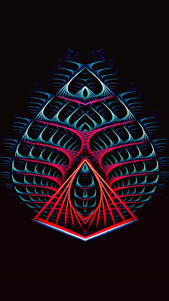 Vibrant AMOLED Wallpaper: Neon Blue & Red Teardrop Design
