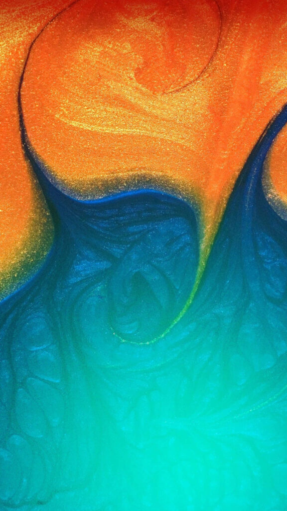 Vibrant Samsung Galaxy A20 Wallpaper: Fiery Orange & Aqua Swirl Design