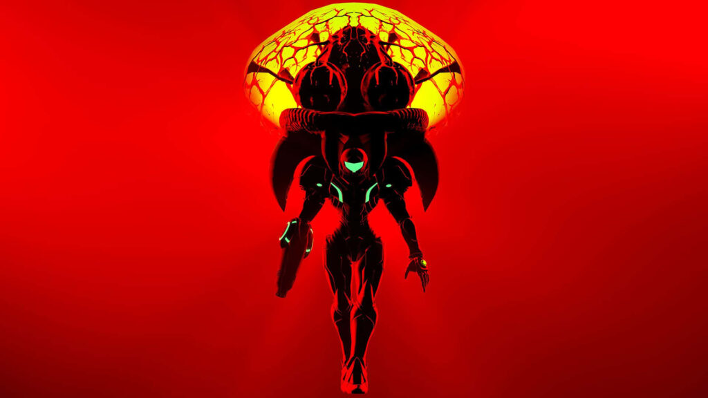 Samus Aran Action Wallpaper: Bold Metroid Dread Background