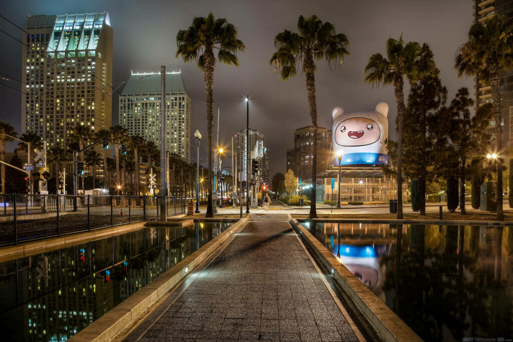 Vibrant San Diego Night Cityscape Wallpaper with Cartoon Network Install