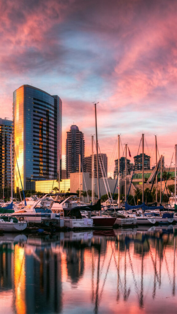 Vibrant San Diego Sunset Wallpaper: Serene Port Reflections