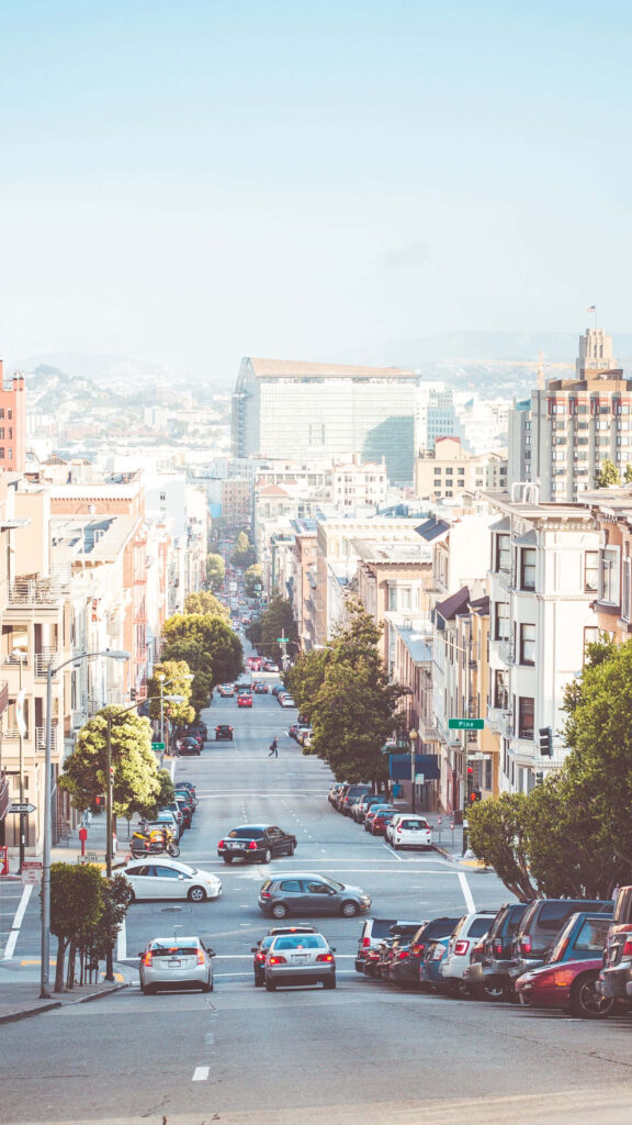 Vibrant San Francisco Street View: Urban Architecture & Serene Wallpaper
