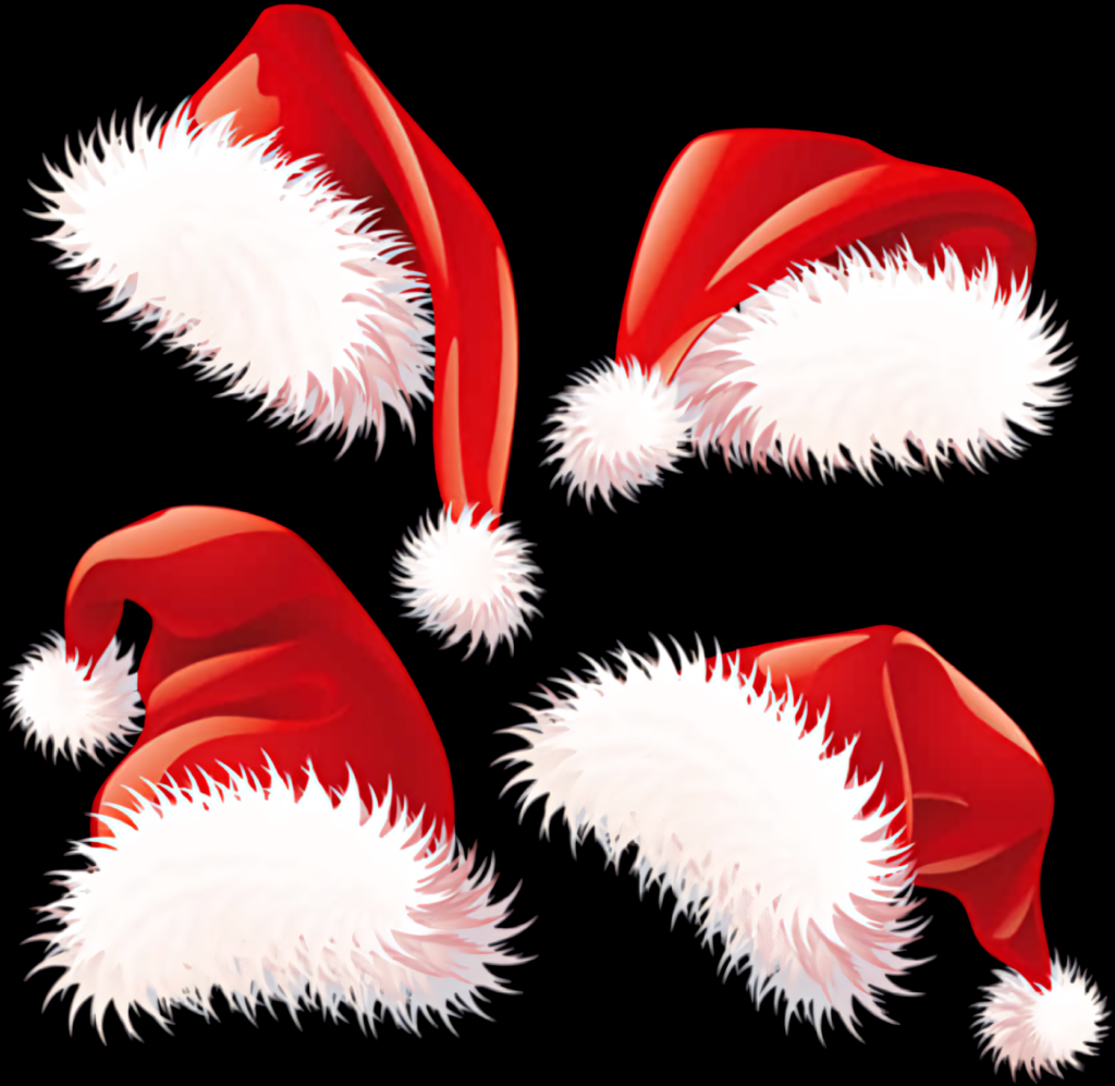 Vibrant Santa Hats with Fur Trim on Dark Holiday Background Wallpaper