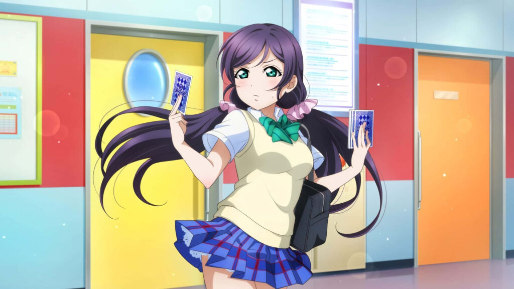 Vibrant Wallpaper of School Girl with Cards in Cheerful Setting