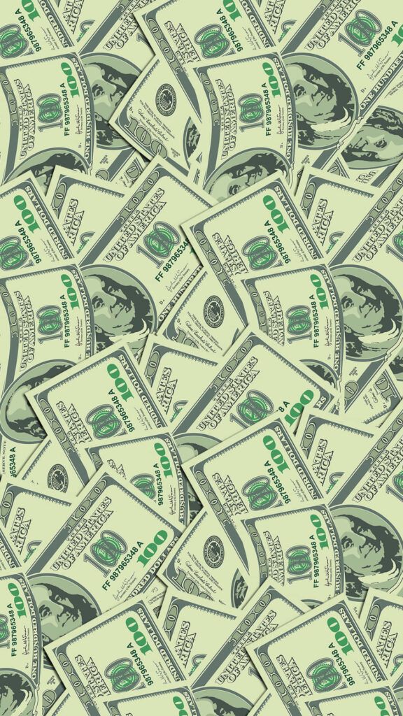 Seamless pattern of overlapping US dollar bills vibrant digital wallpaper background design