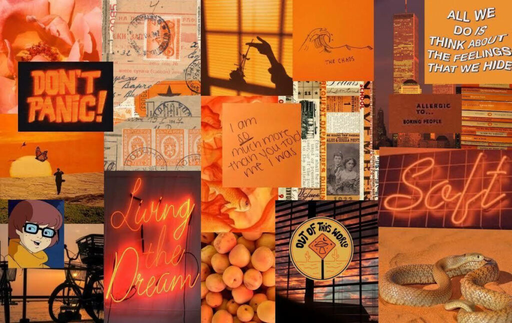 Tangerine Hues: Embracing Indie Vibes with a Captivating Laptop Wallpaper Collage