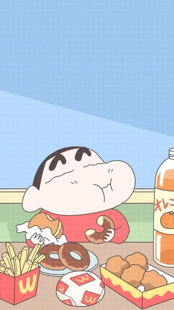 Shin Chan's Fast Food Feast - Vibrant iPhone Wallpaper Background