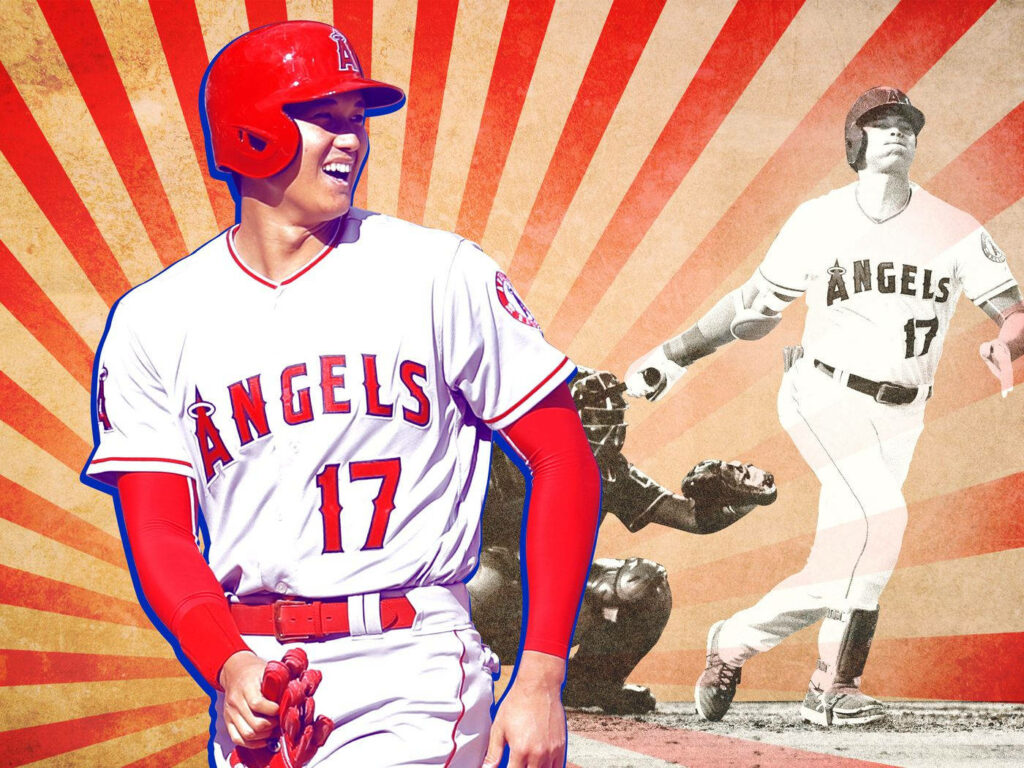 Retro LA Angels Shohei Ohtani Fanart Wallpaper Background