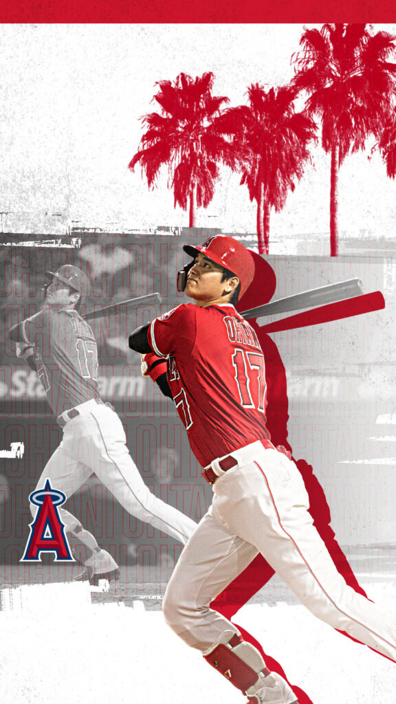 Vibrant Shohei Ohtani Wallpaper: MLB Star in Red Angels Uniform
