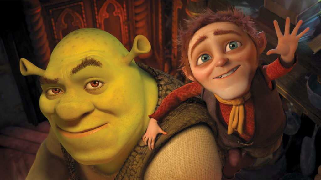 Vibrant Shrek & Rumpelstiltskin Wallpaper: Dynamic Interaction Scene