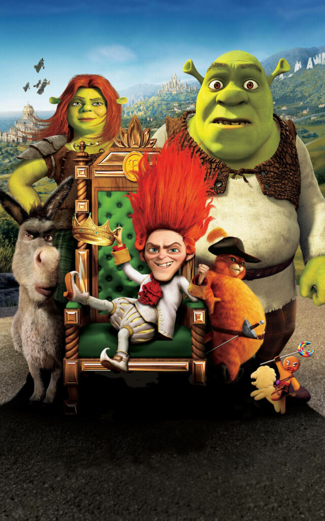 Vibrant Shrek Wallpaper: Fiona, Donkey & Friends in Colorful Scene