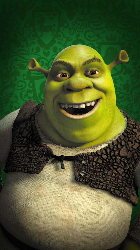Playful Shrek Wallpaper: Iconic Green Ogre on Vibrant Background