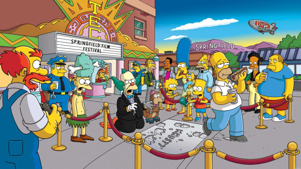 Vibrant Springfield Film Festival Wallpaper with Simpsons Characters