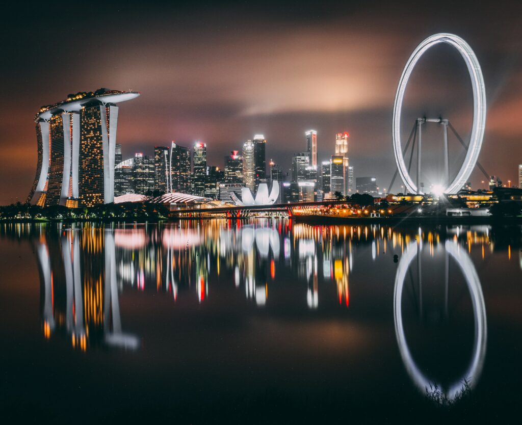Vibrant Singapore Skyline Night Wallpaper | Iconic Skyscrapers
