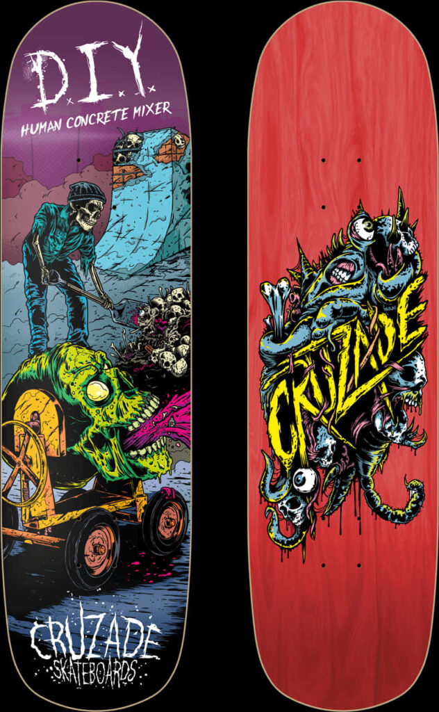 Bold Skateboard Deck Art: D.I.Y. Human Concrete Mixer & Monster Design Wallpaper