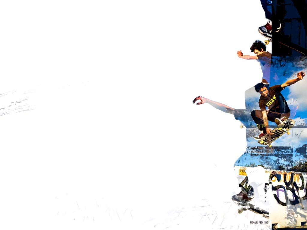 Dynamic Skateboarders Wallpaper: Vibrant Abstract Collage Background