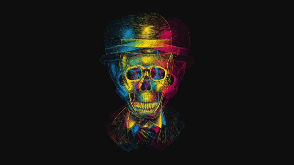 Vibrant Dark Psychedelic Skeleton HD Wallpaper | Minimalist Art
