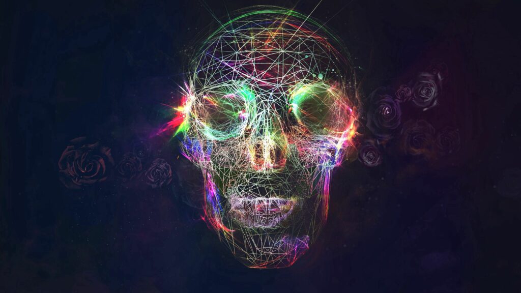 Vibrant Skull Wallpaper: Abstract Art with Colorful Light Effects