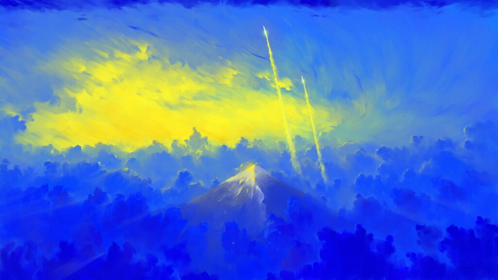 Vibrant Sky HD Wallpaper: Dynamic Rockets & Colorful Clouds Background