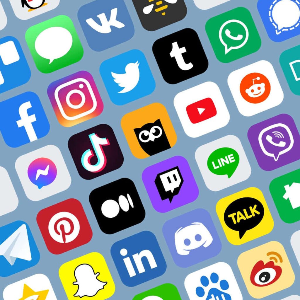 Vibrant Digital Wallpaper with Social Media App Icons
