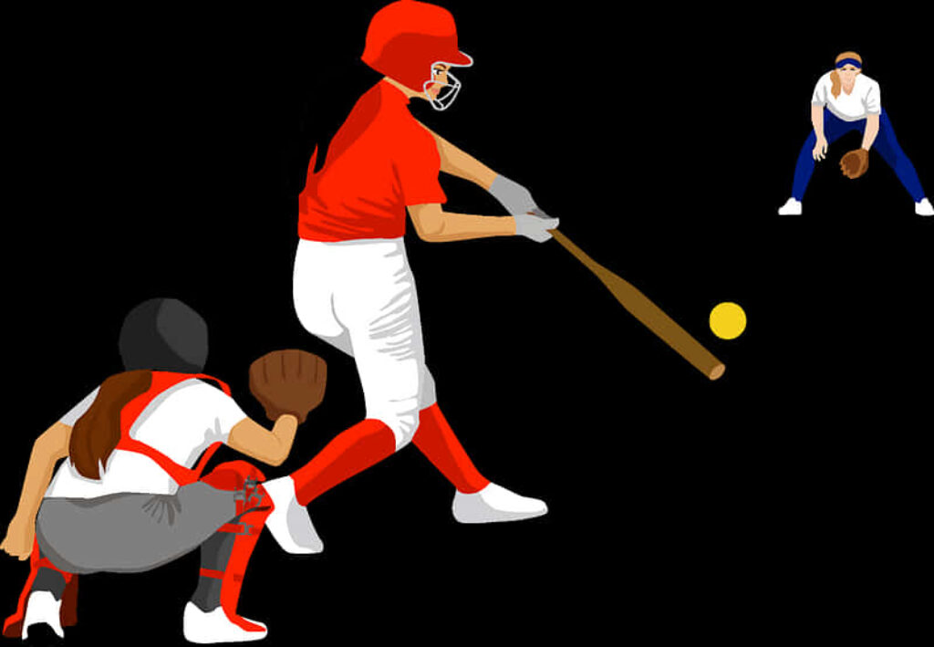 Vibrant Softball Player Illustration: Red Uniform Action Wallpaper