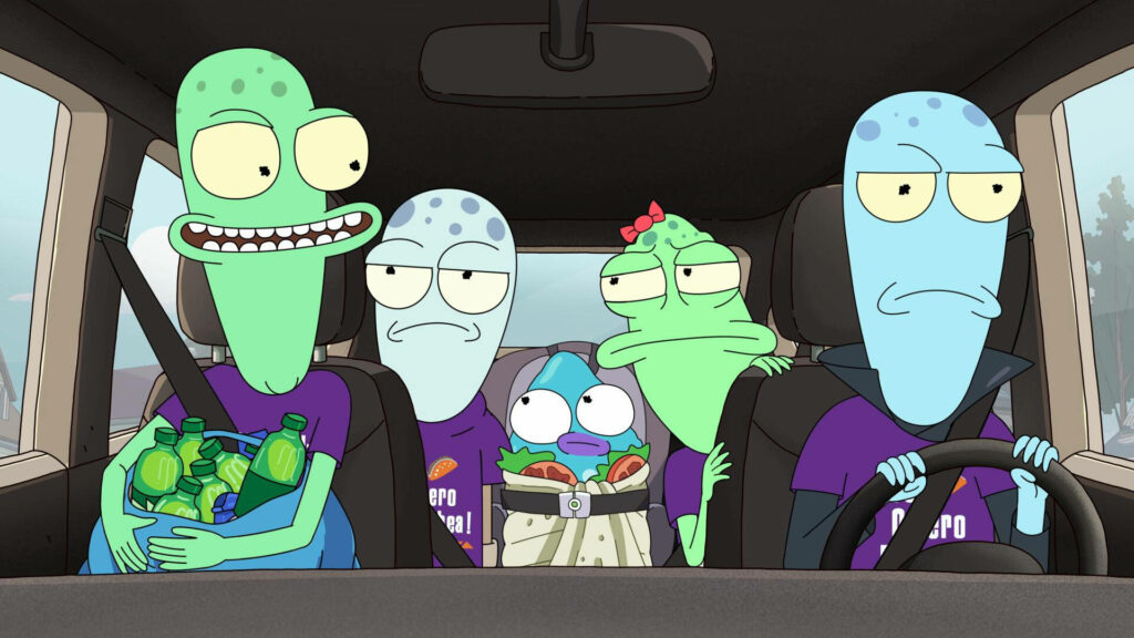 Colorful Solar Opposites Wallpaper: Fun Car Ride with Characters