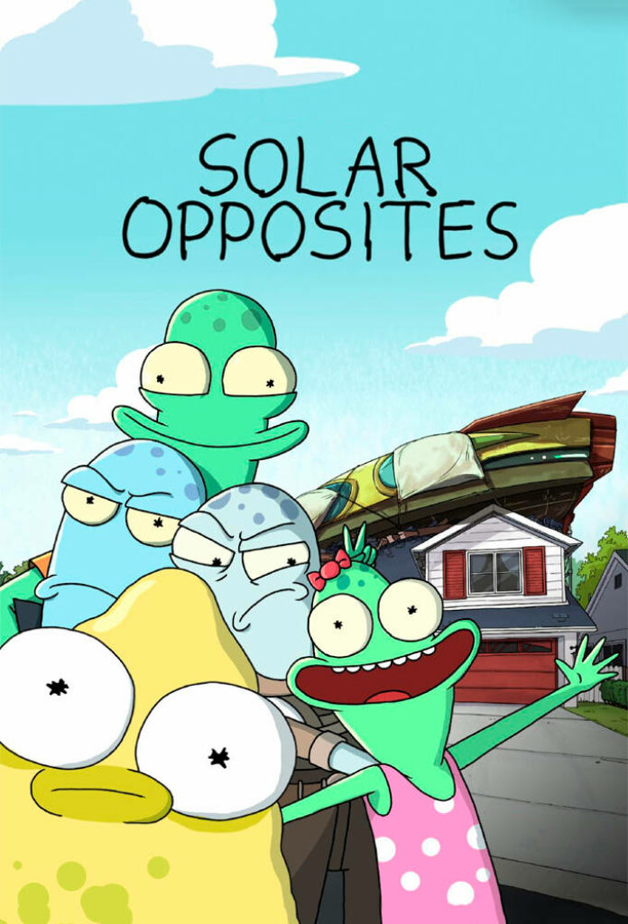 Vibrant Solar Opposites Wallpaper with Colorful Characters & Logo