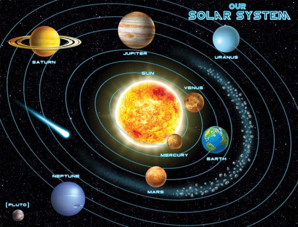 Solar System Wallpaper: Colorful Illustration of Planets & Stars
